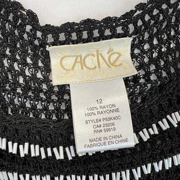 Cache Crochet & Beaded Top Black and White Women's size 12, vintage, embellished - Picture 3 of 6